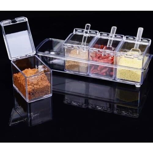 4pcs Acrylic Seasoning Box Spice Jar Set Condiment Cruet Bottle Kitchen Supplies Sugar Salt Bottle Kitchen Cooking Gadgets