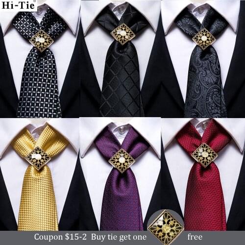 Hi-Tie Design Gold Black Solid Silk Wedding Ties For Men Gold Ring Hanky Cufflinks Gift Men Tie Set Quality Necktie Dropshiping