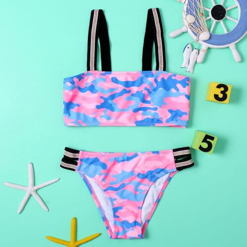 Camouflage Girl Swimsuit Kids 9-16 Years Two Piece Childrens Swimwear Bandage Girl Bikini Set Girls Bathing Suit Beachwear 2021
