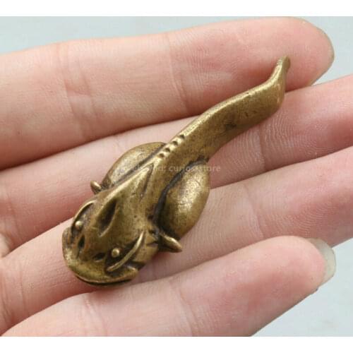 45MM Collection Chinese Bronze Lucky Animal Catfish Fish Small Statue Pendant