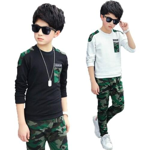 Boys Clothes Sets Kids Tracksuit Spring Autumn Cotton School Sport Camouflage Suit Boys Clothing Sets 4 6 8 10 12 14 Year