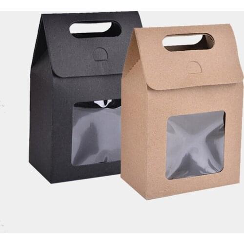 Kraft Paper Candy Box Gift Wrapping Bags Clear PVC Window Paper Packing Boxes Kids Gifts Wedding Favors Birthday Party Supplies