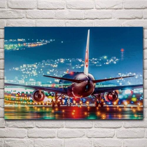 Beautiful a300 aircraft airlines runway lights nightscape living room home wall art decor print wood frame fabric poster KN838