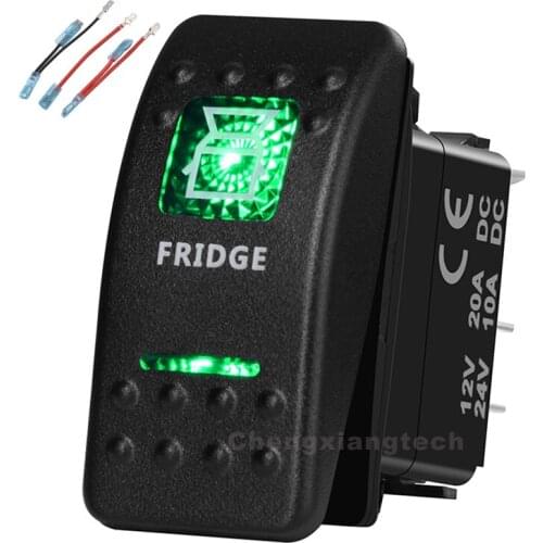 Green Led Printed Rocker Switch Fridge 5P on-off SPST 12V/20A 24V/10A+Jumper Wires Set for Car Boat Trucks Waterproof