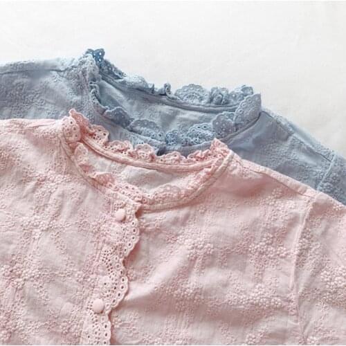 Lamtrip Rustic Little Flowers Embroidery Cotton 100% Long Sleeve Single Breasted Boutique Shirt Blouse 2021 New