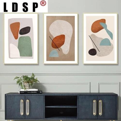 LDSP Modern Burnt Orange Mid Century Abstract Geometric Canvas Paintings Art Wall Posters Prints Pictures Living Room Home Decor