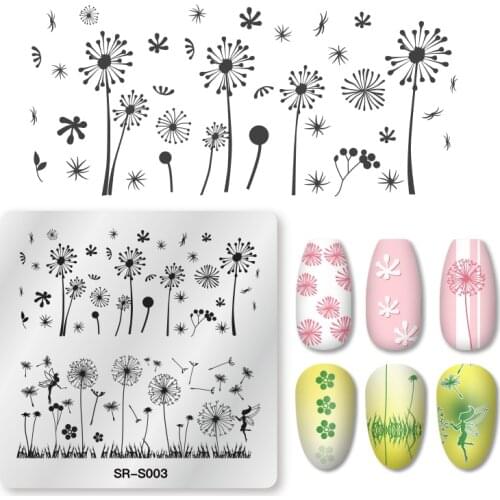 Mtssii 1PC Nail Stamping Plates Square Dandelion Grass Pattern Stainless Steel Nail Art Image Stamp Stencils Design