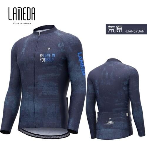 LAMEDA Spring And Autumn Fleece Warm Long Sleeve Cycling Jersey Winter Top Mens Road Mountain Bike Clothing Tail Anti-slip Belt