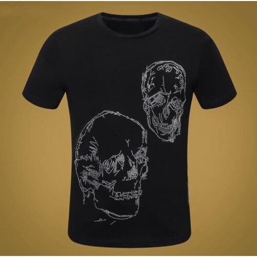 Hot drill Men Skull t shirt male o-neck Diamond stone t-shirt Casual homme tee Short sleeve T-Shirt Plus Size 5xl