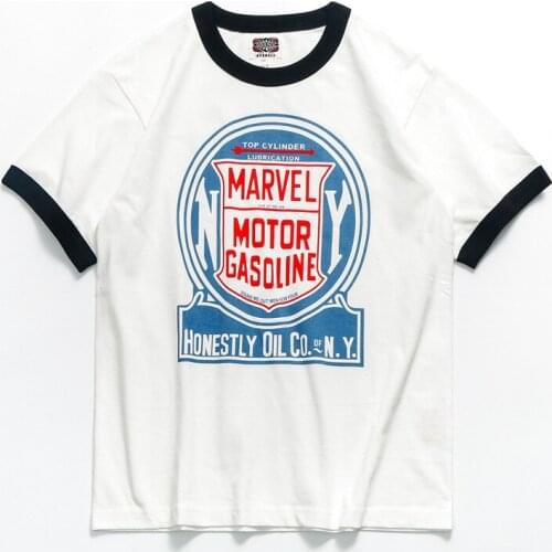 Letter Print Vintage Amekaji Hip Hop Summer Locomotive TShirts Men Casual Tops Tees Streetwear Contrast Retro Threaded T-Shirts