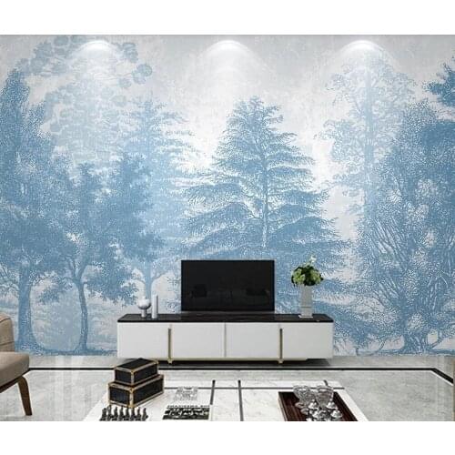 Custom 3D wallpaper mural modern minimalist hand-painted forest small fresh bedroom living room sofa TV background wall