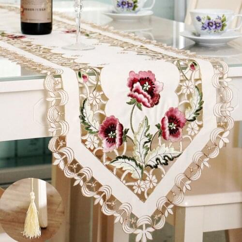 Table Runner Vintage Flowers Embroidered Table Runner Tea Table Cover Decoration for Dining Wedding Party Banquet