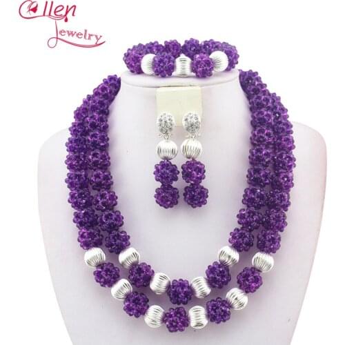 Hotest 2019 Design Nigerian Wedding party beads African beads Jewelry Sets Crystal Balls African Beaded Jewelry Sets W9386