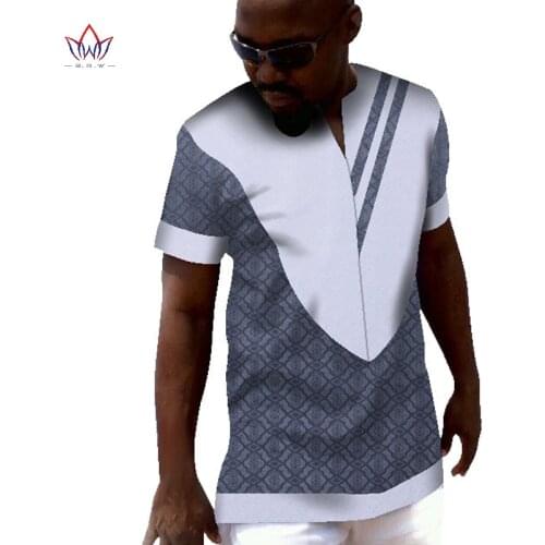 Customize African Jacquard Fabric Shirts for Men Dashiki Tops Ankara Wear Short Sleeve T-Shirts Casual Slim Fit WYN52