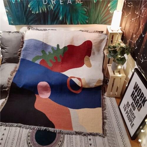 Scandinavian Style Simple Color Block Blanket Sofa Decorative Knitting Throws Original Abstract Geometric Pattern Rug Wholesale