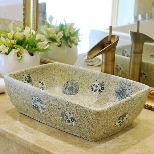 Rectangular Decor Porcelain Wash Basin Ceramic Countertop Bathroom Sink hand painted porcelain sinks