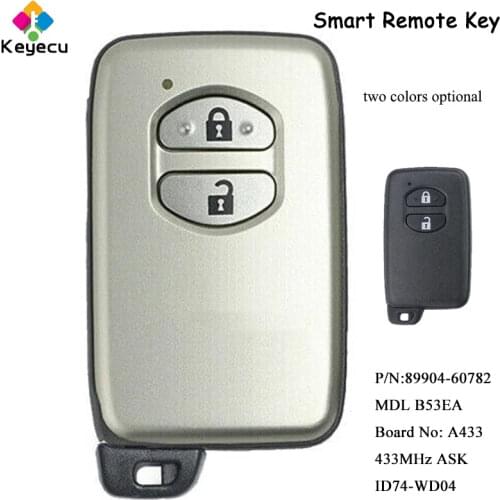 KEYECU Smart Prox Remote Key With 2 Buttons 433MHz ASK ID74 Chip for Toyota Highlander Land Cruiser 200 MDL B53EA Board ID: A433