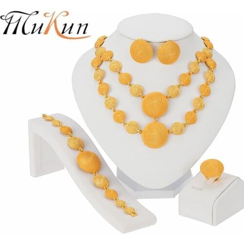 MUKUN Luxury Dubai Gold Jewelry Sets For Women Wedding African Beads Necklace Earrings Bracelet Ring Indian Bridal Jewelry Set
