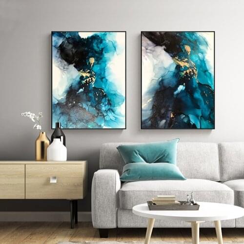 Modern Abstract Blue Canvas Paintings on the Wall Art Posters and Prints Wall Pictures for Living Room Home Cuadros Decoration