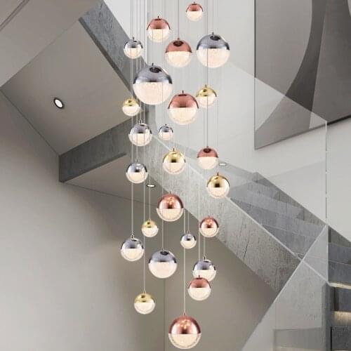 Modern Staircase Long Chandelier led Light Luxury Duplex Villa Suspension Luminaire Living Room Crystal Chandelier Ball