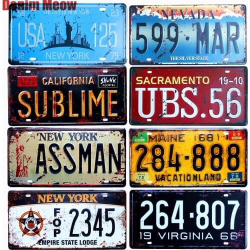 USA NEW YORK 125 Metal Tin Signs Car Number License Retro Home Decor For Bar Cafe Garage Wall Painting Plate 30x15cm A925