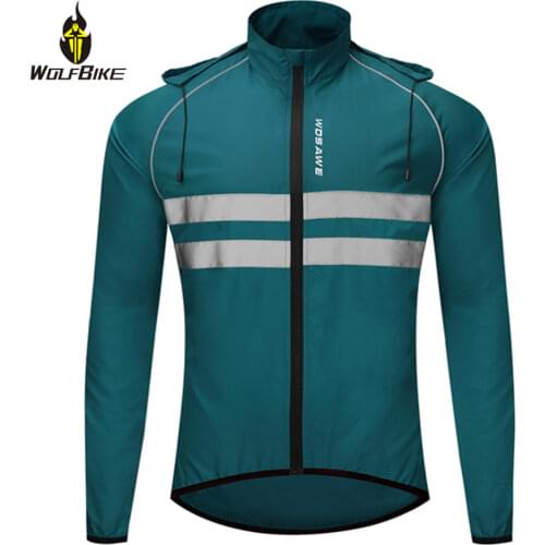 Wolfbike Thin Hooded Cap MTB Bike Jackets Men Windproof Reflective Water Rain Repellent Running Windbreaker Coat Cycling Jacket