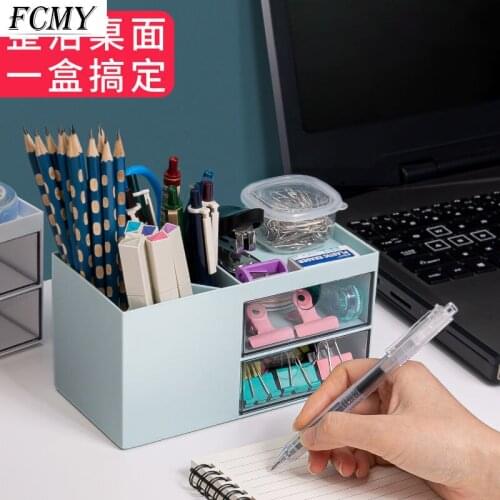 Large Capacity Desk Accessories Pen Holder with Two Drawer. Pencil Storage Box Desktop Organizer School Office Stationery