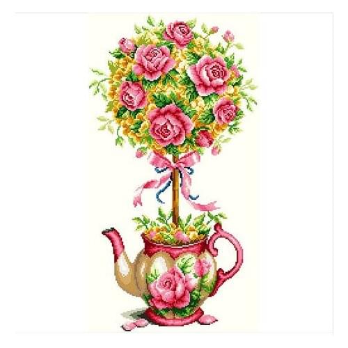 Embroidery Package Free Shipping Cross Stitch Kits Red Rose Teapot