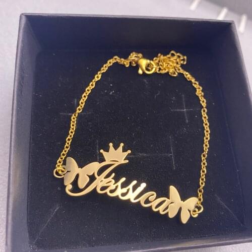 Customized Name Bracelet Stainless Steel Chain Bracelets For Women Personalized Butterfly Nameplate Ankle Bracelet Birthday Gift