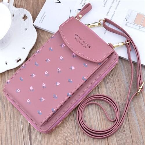 Women Shoulder Straps Shoulder Wallet Flower Print Fashion Leather Bag Mobile Phone Big Card Holders Wallets Handbag Pockets