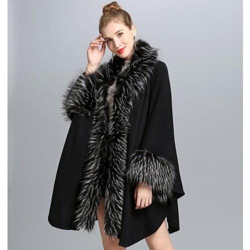 Women Fathion Poncho Coat Autumn Winter New Cloak Cape Female Faux Fur Cardigan Artificial Cashmere Mujer Bufanda