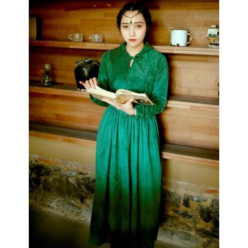 Winter Women Autumn Green Long Dress Ladies Vintage Elegant Court Style Thick Suede Formal Dresses robe longue femme vestido