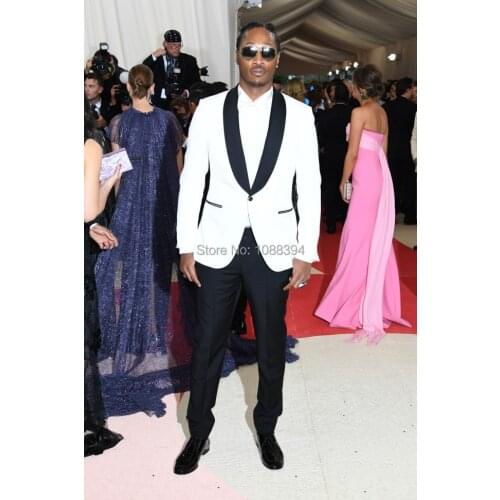 2016 New Arrival White Tuxedos Black Shawl Lapel Party Wedding Suits For Men Groom Suits Best Man Suits ( jacket+Pants+Bow)