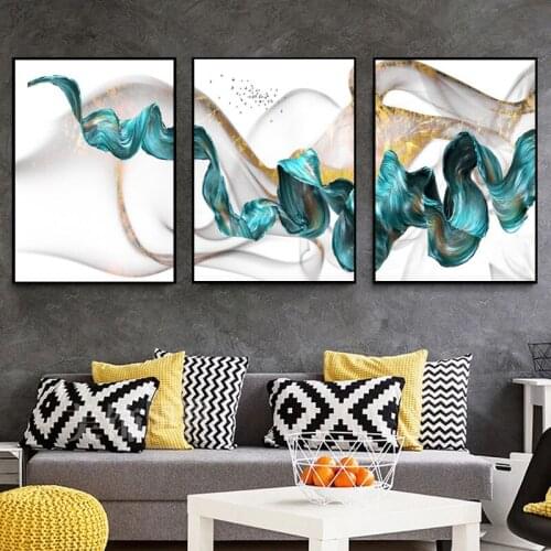 3 Panels Luxury Nordic Green Ribbon Canvas Painting Wall Art Posters Prints Wall Pictures for Living Room Home Cuadros Decor