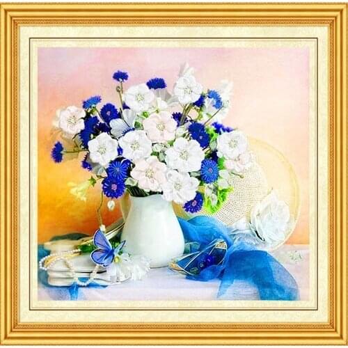 45*47CM 3D white flower vase Ribbon embroidery kit handcraft kit DIY handmade needlework hand sewing art wall home decor