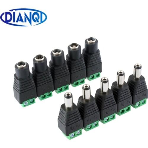5.5mm * 2.1mm Female Male DC Power Plug Adapter for 5050 3528 5060 Single Color LED Strip and CCTV Cameras Free shipping