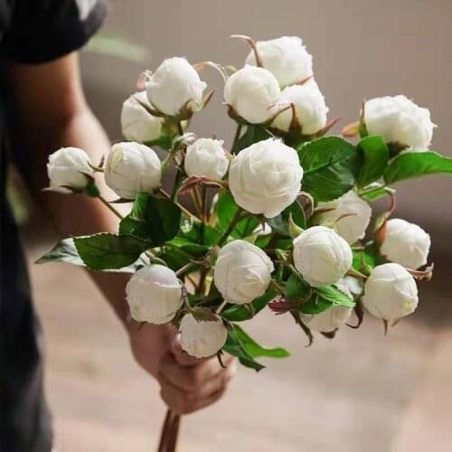 American Country 6 Small Rose Bud Pink Simulation Flower Living Room False Ornaments White Red Colour Potted Plant Wood