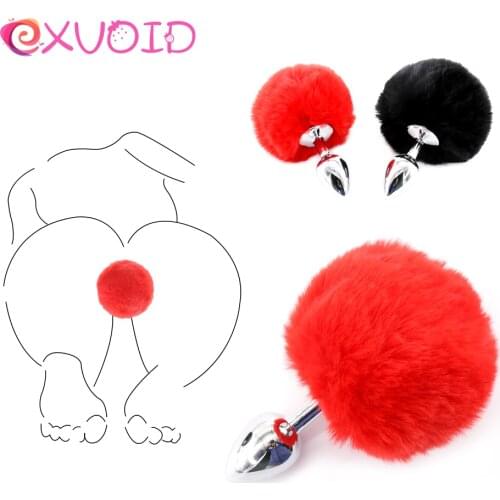 EXVOID Prostate Massager Role Play Anal Plug Butt Plug Metal Plush Cosplay Sex Toy for Couples Flirting Dog Rabbit Tail