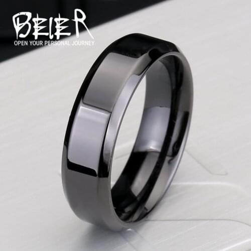 Beier 316L Stainless Steel ring New Brand Mens Pure Black Simple Ring Cool Wedding Ring Plated Fashion Jewelry LLBR-R008R