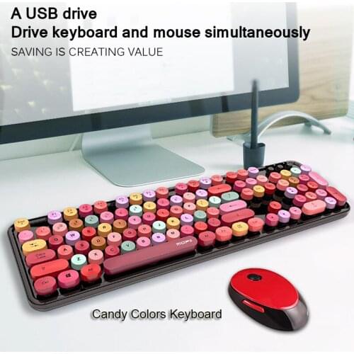 Bluetooth Wireless With Mouse Candy Colors Keyboard Detachable Key Cap Mixed Color Round Keycap Plastic Panel Computer Keyboard