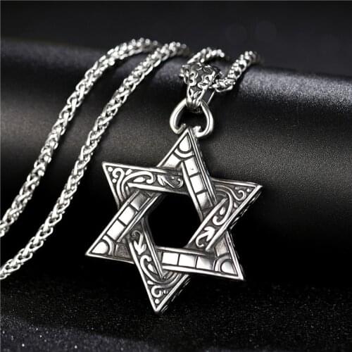 Stainless Steel Star Of David Hexagram Pendant Necklace Jewish Talisman Ethnic Jewelry 24inch Link Chain