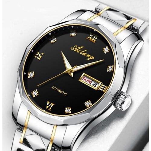 AILANG New Men 30M Waterproof Business Luminous Automati Day Of The Week Display Mechanical Stainless Steel Strap Watches 202