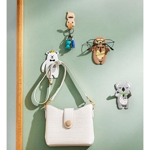 Key Rack Cartoon Animal Shaped Decorative Hook Flexible Self Adhesive Hook Kids Room Decoration Storage Organizer