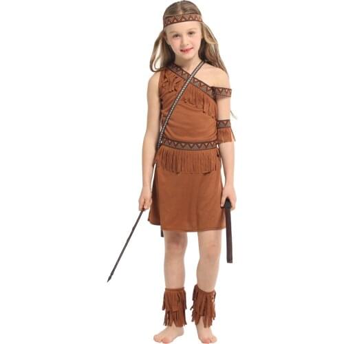 Baby Girls Native Indians Princess Goddess of Tribe Costume Cosplay Kids Halloween Indians Party Costume Funny Dresses Uniform