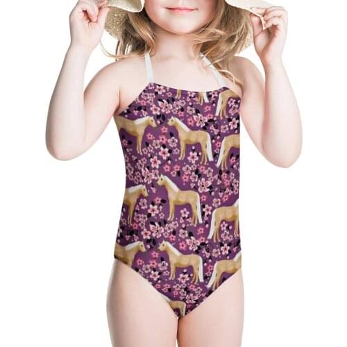 HYCOOL Kids Swimsuit Flower Sunflower Cherry Blossoms Horse One Piece Suits Teen Girl Swimming Wear Infant Children Bath Suit