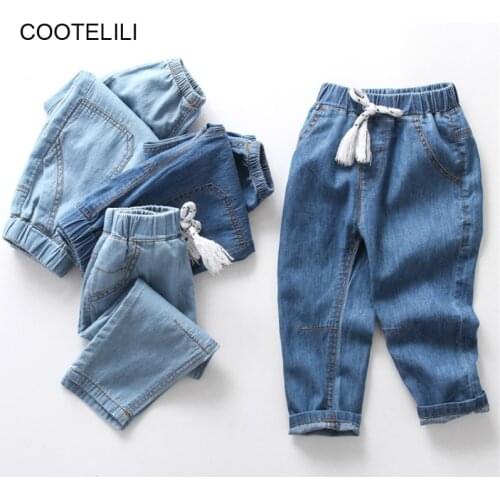 COOTELILI Kids Jeans for Girls Boys Jeans for Girls soft Summer Spring Pants Casual Loose Blue Trousers Jeans Children Jeans