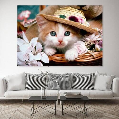 Oil Canvas Painting Cute Cat Animal Posters and Prints Wall Art Picture Cuadros for Bedroom Living Room Home Decoration Unframed
