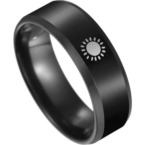 AsJerlya Black Titanium Stainless Steel Ring Sun Moon Star Islam Religious Couples Rings Game Power Lovers Jewelry