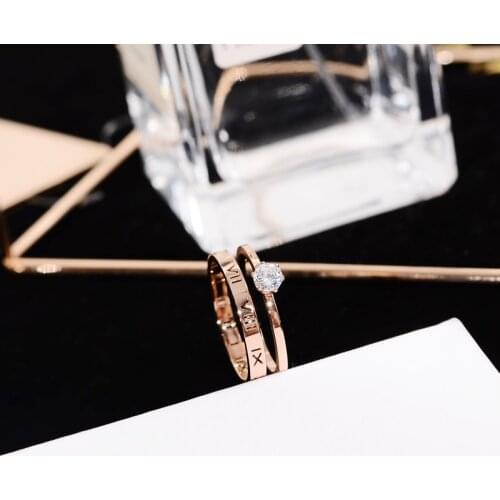 YUN RUO 2018 Roman Numeral 2 Layers Crystal Ring Rose Gold Color Fashion Titanium Steel Jewelry Wedding Ring Birthday Gift Woman