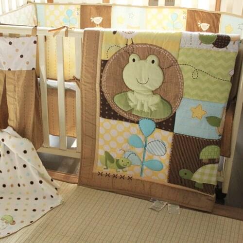 Baby Bedding Set 9Pcs Cot Bedding Set Embroidered tortoise frog owl Crib Bedding Set Quilt Bumper Bed Skirt Blankets Diaper Bag